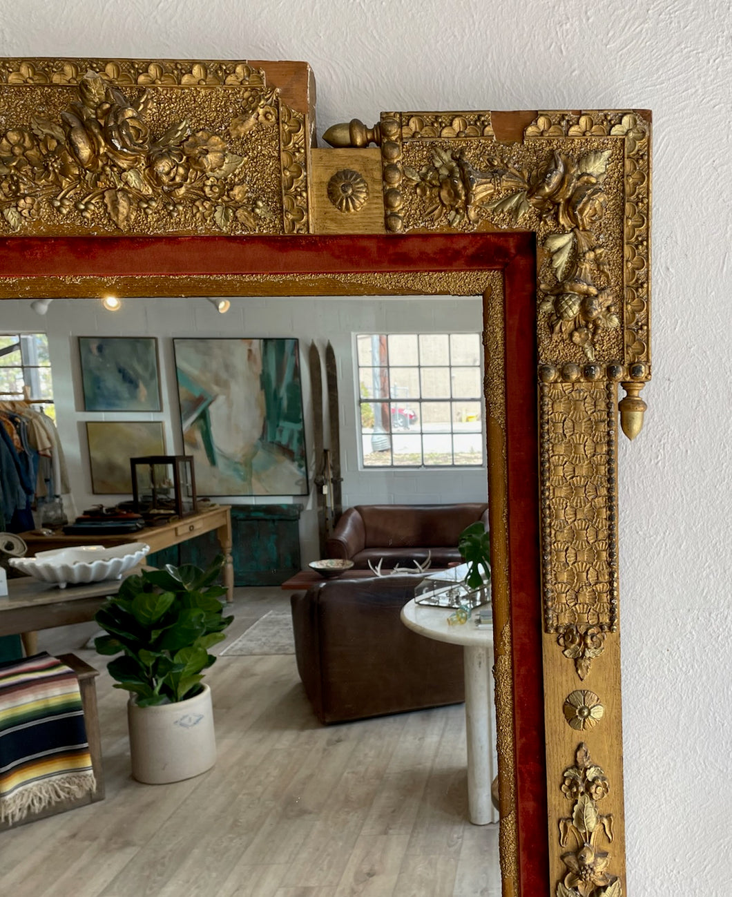 Antique Spanish Mirror w/ Red Velvet