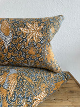 Load image into Gallery viewer, Vintage Indonesian Batik Pillow Blue &amp; Gold
