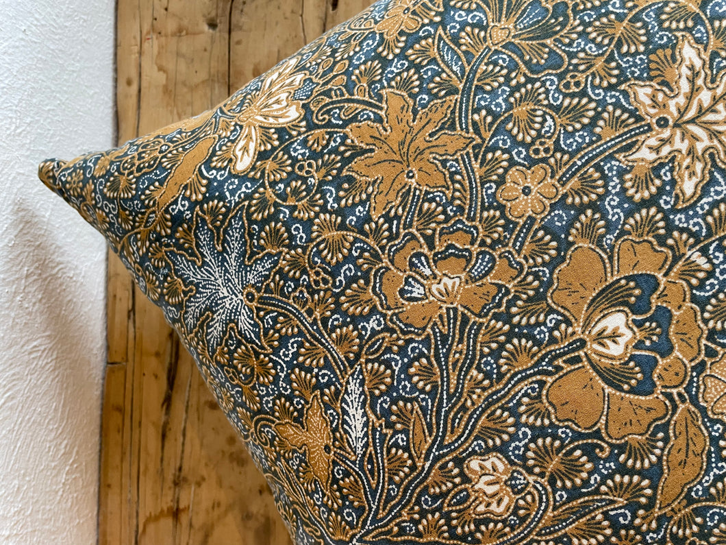 Vintage Indonesian Batik Pillow Blue & Gold