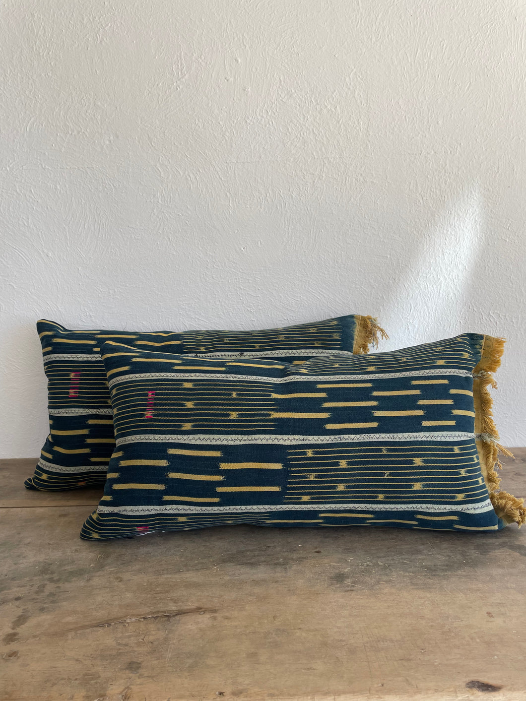Vintage African Baule Navy/Yellow Pillows